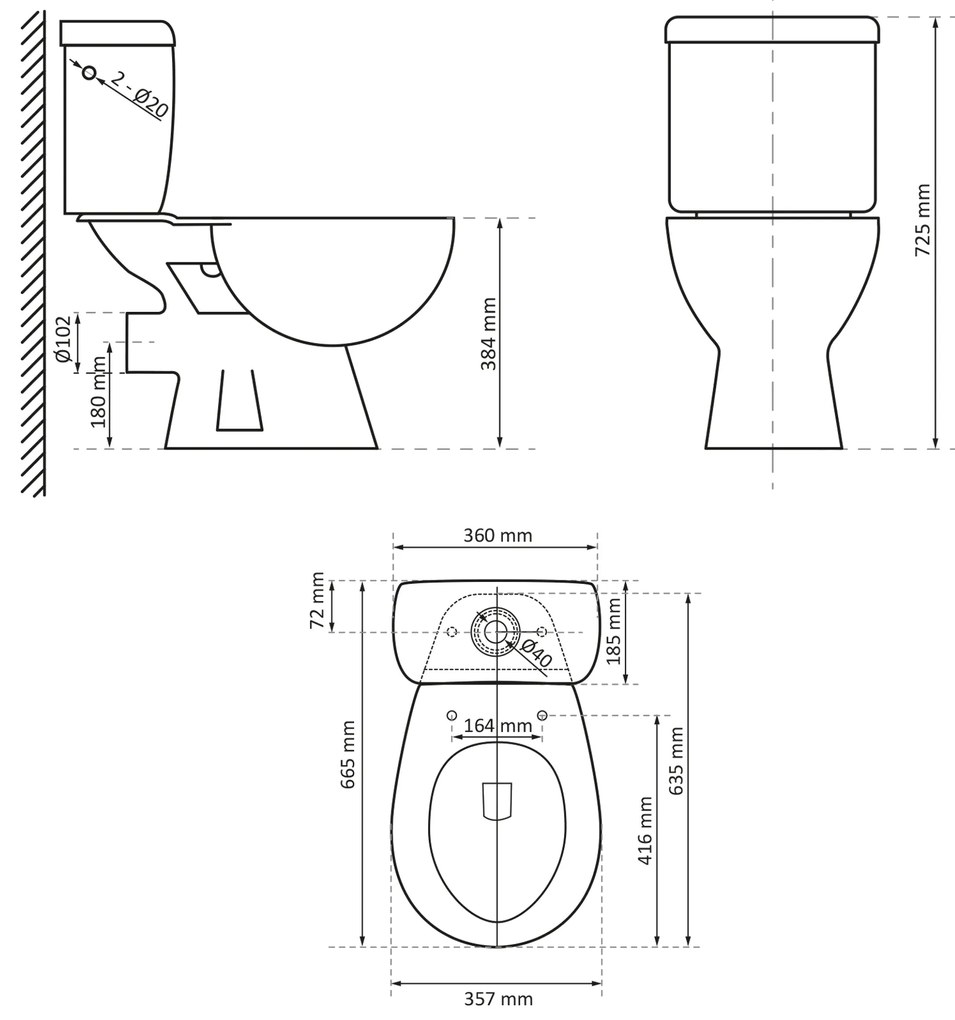 Differnz staand toilet duoblok PK wit