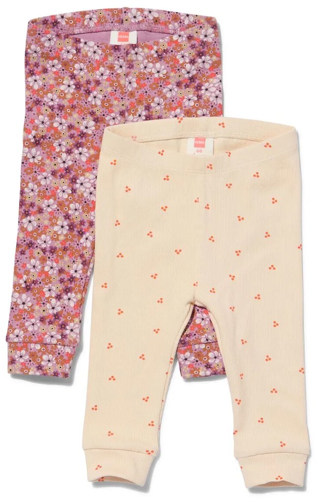 HEMA Baby Leggings Rib Bloemen - 2 Stuks Roze (roze)