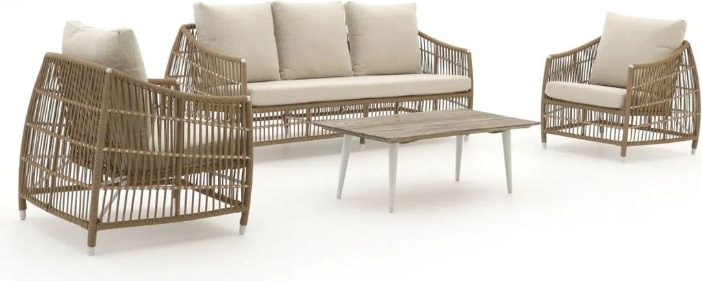 Stoel-bank loungeset Manifesto  | 5 personen | Loungeset Old Teak Greywash/Wit | Wicker (vlechtwerk) | Kees Smit Tuinmeubelen