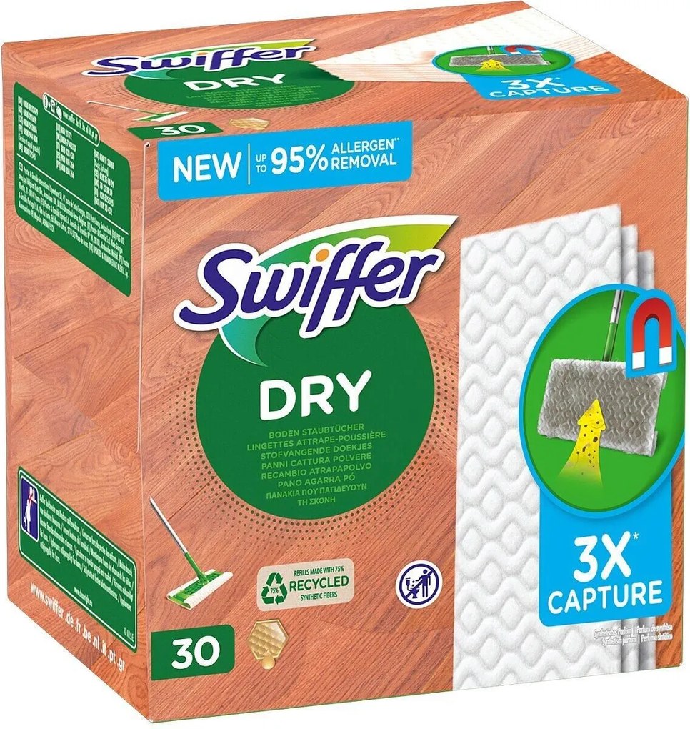 Swiffer Stofwisdoekjes 30st - Navullingen - Voor houten vloer - Huisdierhaar&amp;stof - 100% gerecycleerde vezels