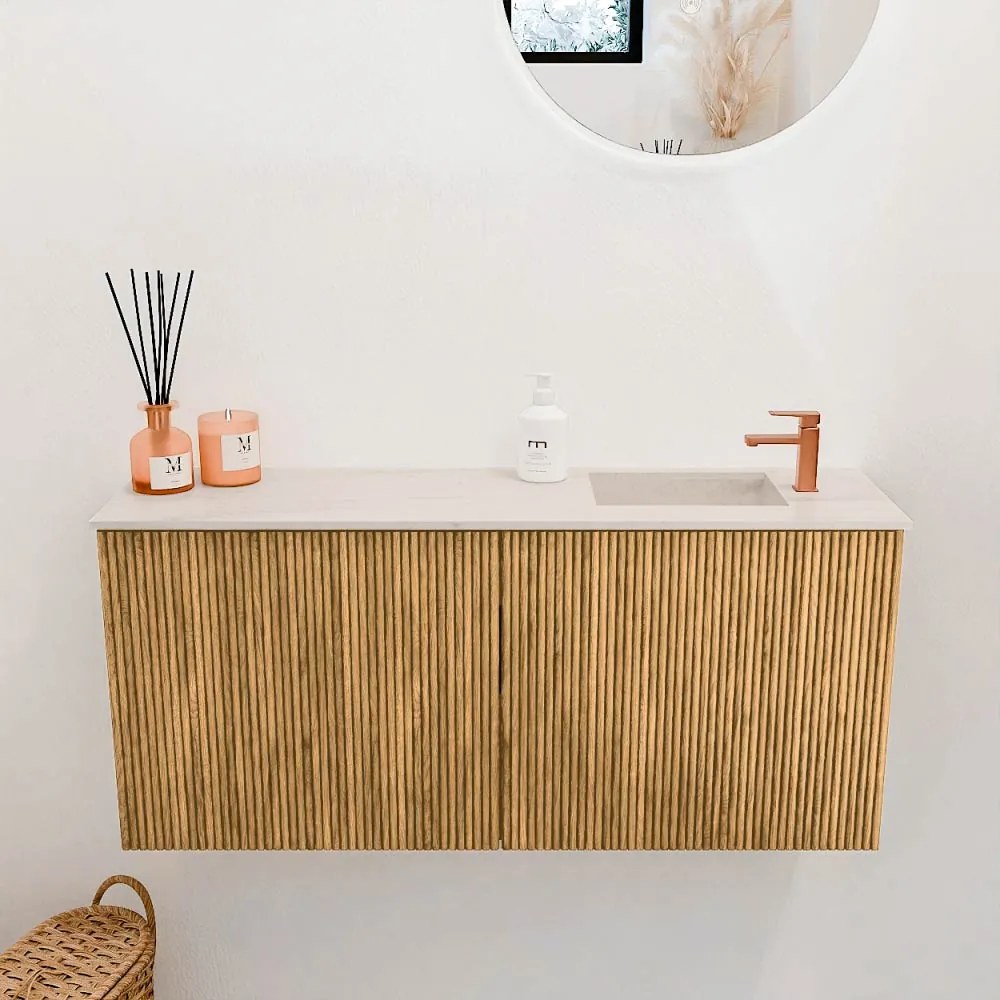 Mondiaz Joya DLux 90cm toiletmeubel oak met wastafel faye rechts 1 kraangat meli