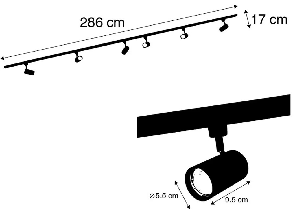 Modern railsysteem met 6 Spot / Opbouwspot / Plafondspots wit 1-fase 300cm - Iconic Jeana Modern GU10 rond Binnenverlichting Lamp