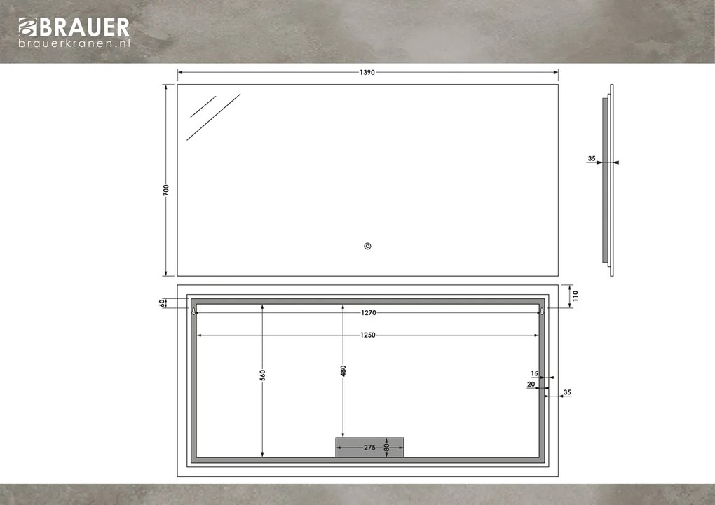 Brauer Ruby rechthoekige spiegel met verlichting 140x70cm