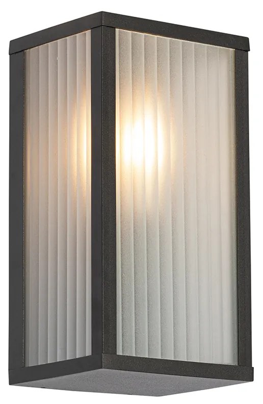 Buiten wandlamp zwart met ribbel glas IP44 - Charlois Modern E27 IP44 Buitenverlichting