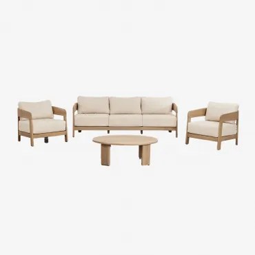 Tuinset Met 3-zitsbank, 2 Fauteuils En Salontafel In Uleno Acaciahout Lichte Acaciekleur - Sklum