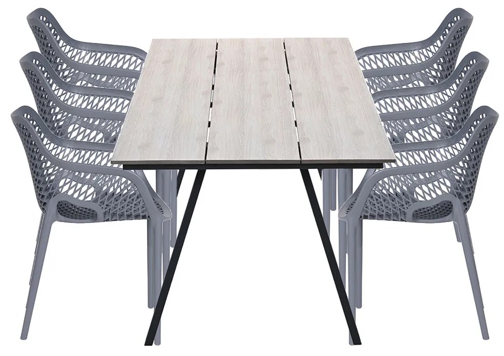 Garden Impressions Air XL tuinset 7-delig donker grijs - Braga tuintafel 220x100 cm - light teak look