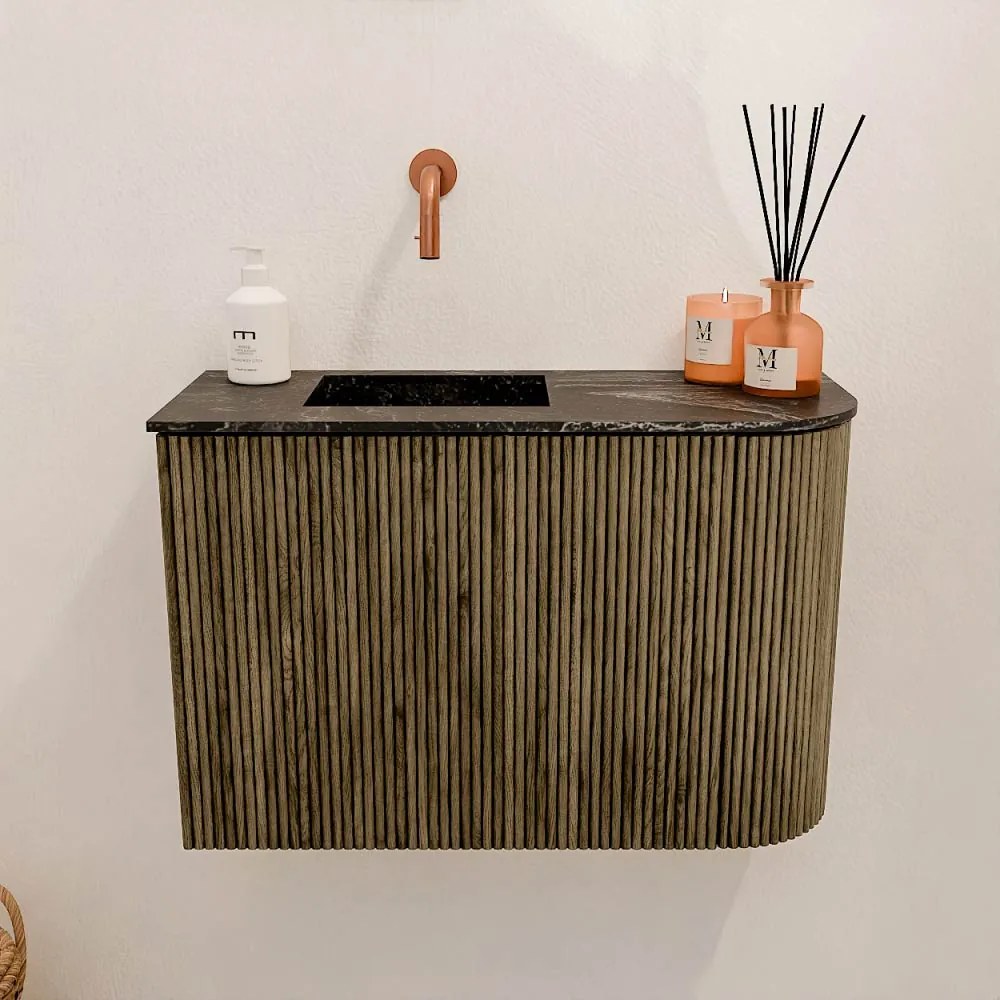 Mondiaz Joya DLux 60cm toiletmeubel ronding rechts dusk met wastafel faye links zonder kraangat lava