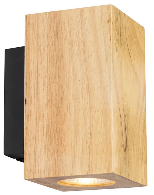 Landelijke wandlamp hout vierkant 2-lichts - Sandy