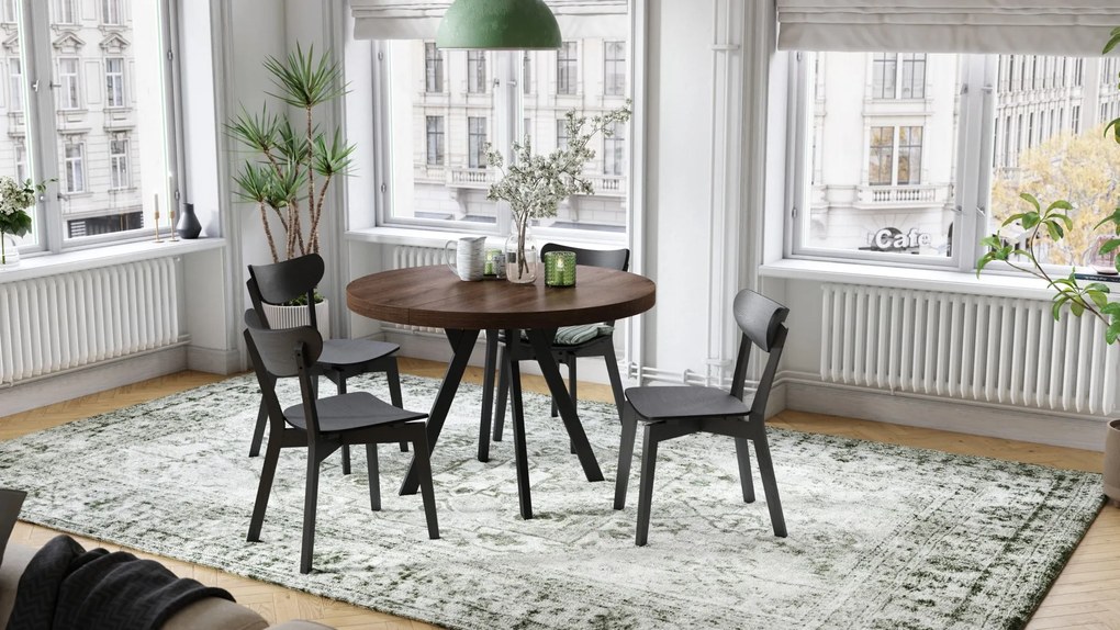 EXPANSO Bruine eik/zwarte poten - GROTE RONDE TAFEL Ø110 UITBREIDBAAR TOT 310 cm met Y-POTEN LOFT/INDUSTRIAL