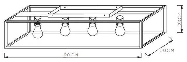 Lucide Ruben plafondlamp 90x20cm E27 zwart mat