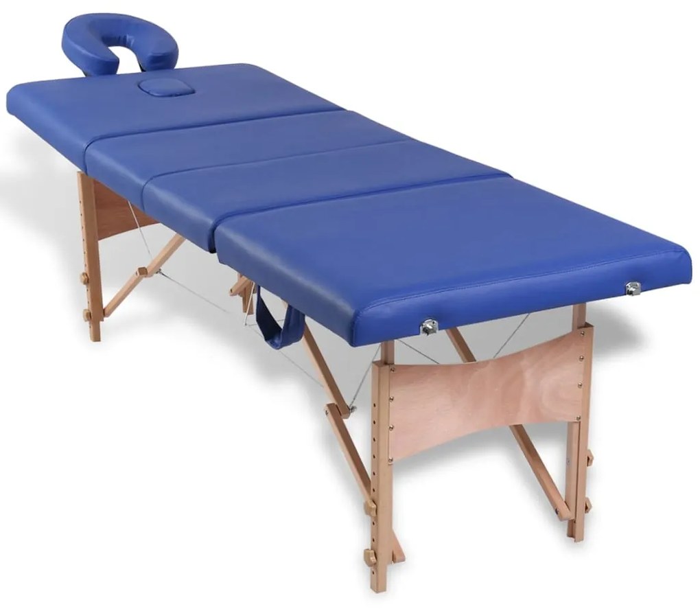 vidaXL Massagetafel inklapbaar met houten frame (vier delen / blauw)