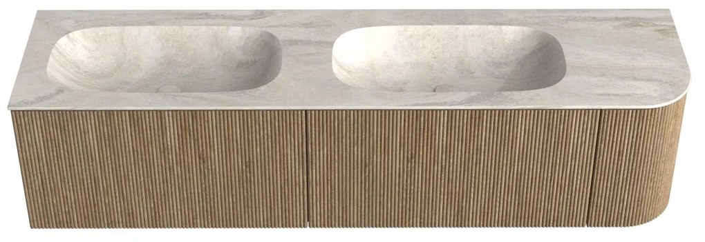 Mondiaz Kurve-dlux 175cm badmeubel ronding rechts dusk met 2 lades en 1 deur en wastafel stor small dubbel/links zonder kraangat ostra