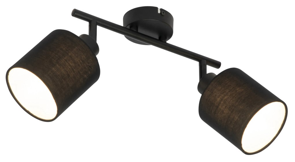 Stoffen PlafondSpot / Opbouwspot / Plafondspot zwart met zwarte kap 2-lichts verstelbaar - Hetta Modern E14 Binnenverlichting Lamp