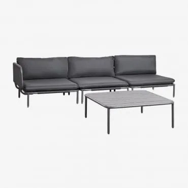 3-delige Modulaire Hoektuinbank En Roubly Salontafel Grijs – Grafiet - Sklum