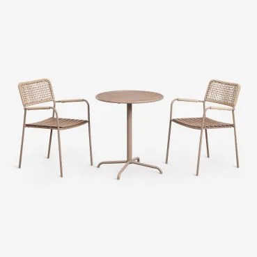 Ronde Tuintafel Set Ø65 Cm En 2 Stapelbare Tuinstoelen Van Staal En Acaciahout Tilda Moka Bruin - Sklum