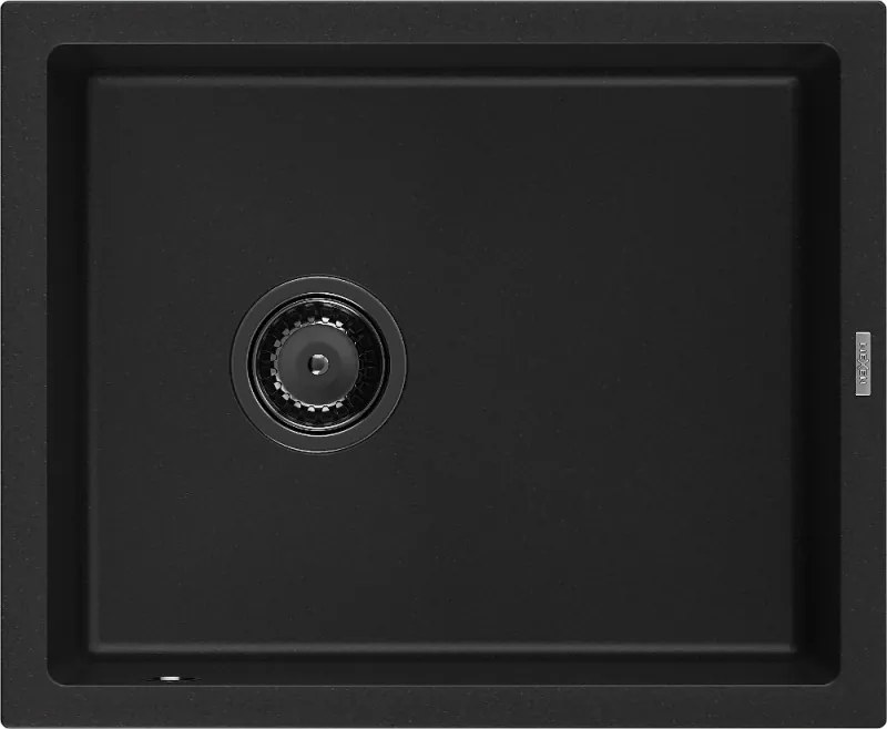 Mexen Pedro granieten spoelbak 1-komerig 560 x 460 mm, zwart, zwarte sifon - 6508561000-77-B