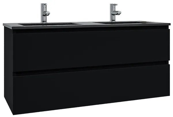 Adema Chaci Badkamermeubelset - 120x46x57cm - 2 keramische wasbakken zwart - 2 kraangaten - 2 lades - mat zwart SW1212777/SW761657
