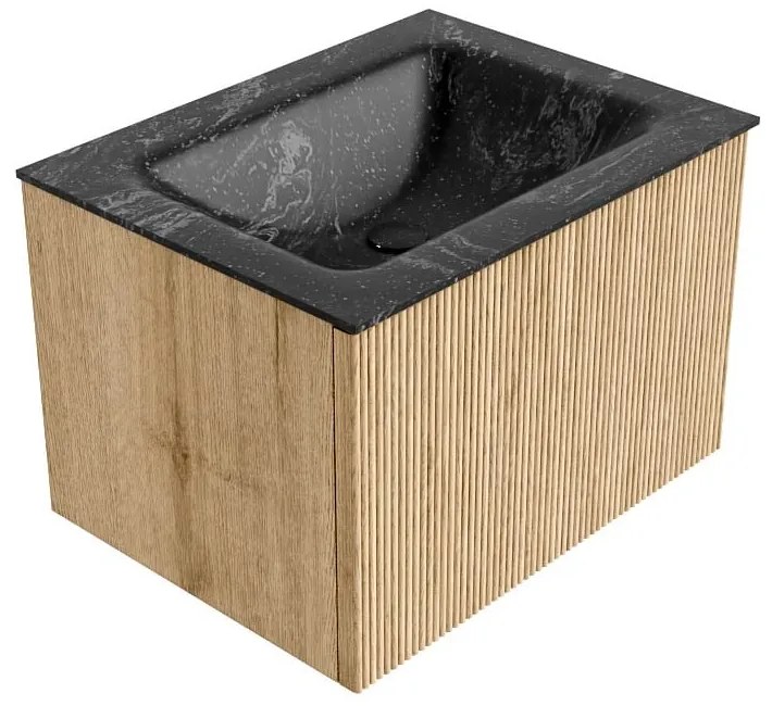 Mondiaz Kurve-dlux 60cm badmeubel oak met 1 lade en wastafel cloud midden 1 kraangat lava