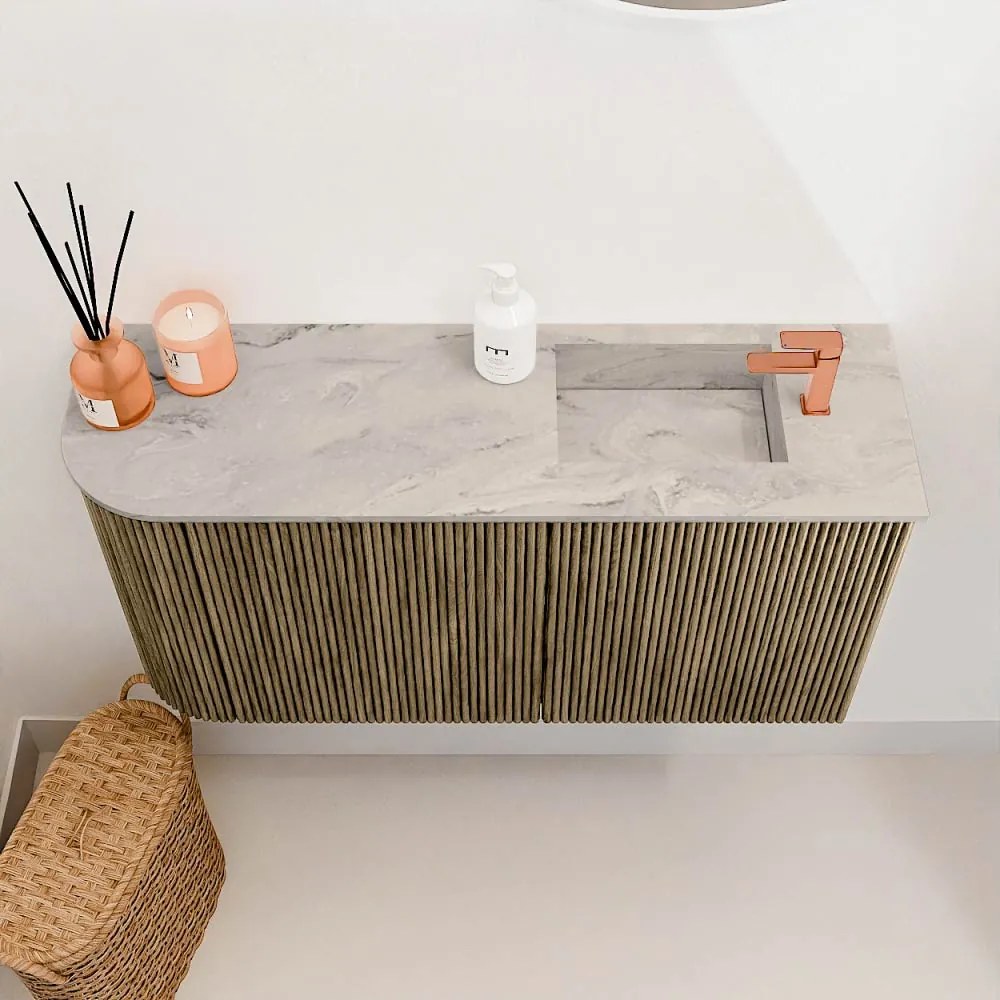 Mondiaz Joya DLux 80cm toiletmeubel ronding links dusk met wastafel faye rechts 1 kraangat glace