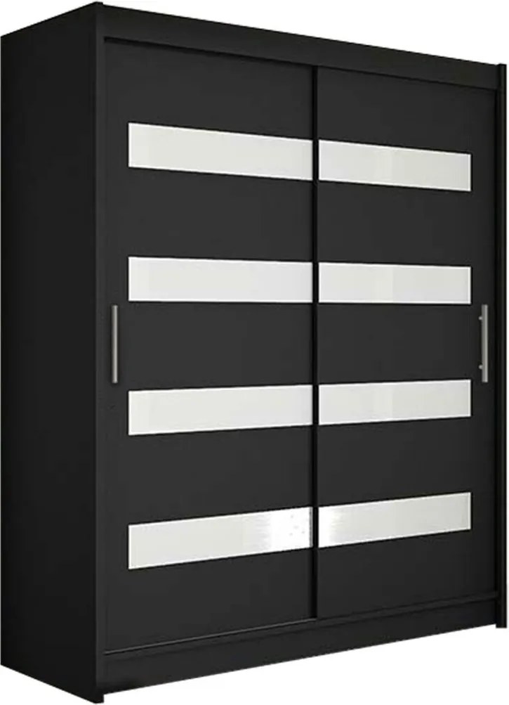 Kledingkast Closico 113, Zwart, 200x150x58cm, 118 kg, Kledingkast deuren: Schuivend, Aantal planken: 5, Aantal planken: 5