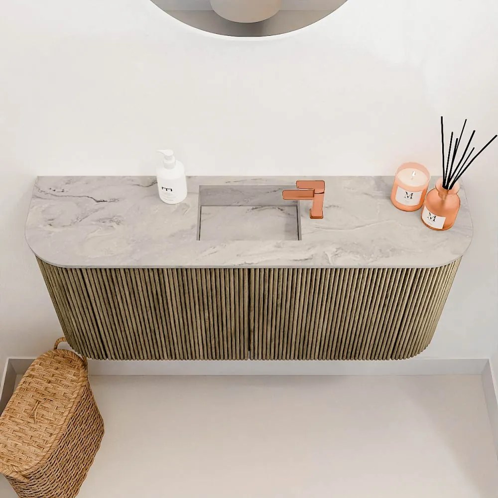 Mondiaz Joya DLux 95cm toiletmeubel ronding links/rechts dusk met wastafel faye midden 1 kraangat glace