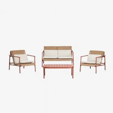 Tuinset Met 2-zitsbank, 2 Fauteuils En Salontafel Van Aluminium En Synthetisch Riet Duroli Terracota - Sklum