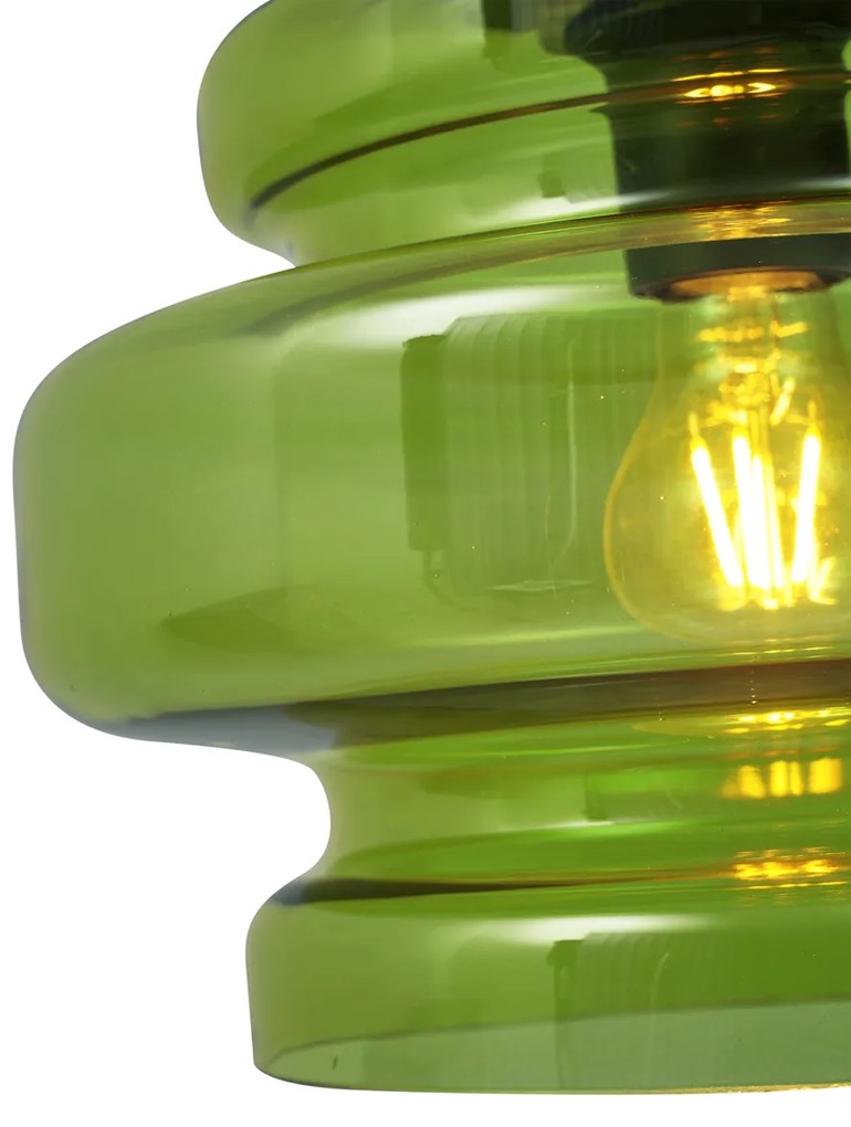 Retro hanglamp zwart met groen glas - Denise Retro E27 rond Binnenverlichting Lamp