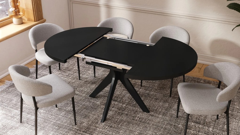 RENZO Zwart - RONDE TAFEL Ø110 UITKLAPBAAR TOT 180 cm | VOOR DE KEUKEN EETKAMER WOONKAMER RETRO