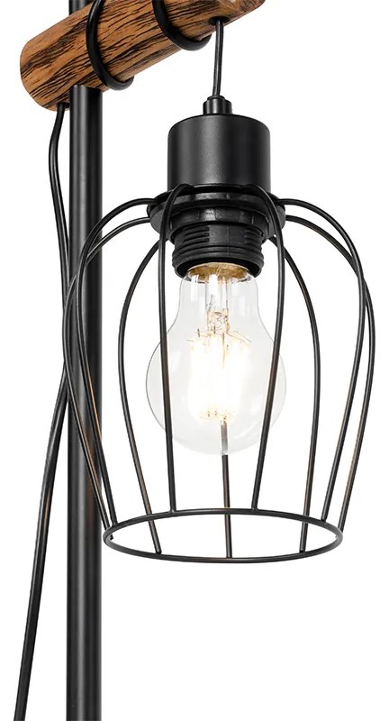 Landelijke tafellamp zwart met hout - Stronk