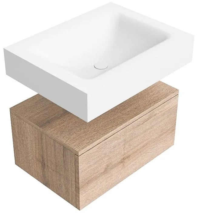 Zaro Alan badmeubel 60cm washed oak 1 lade met vrijhangende wastafel cloud midden 1 kraangat talc