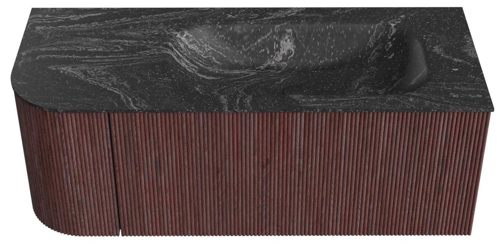 Mondiaz Kurve-dlux 115cm badmeubel ronding links ruby met 1 lade en deur en wastafel big small rechts zonder kraangat lava