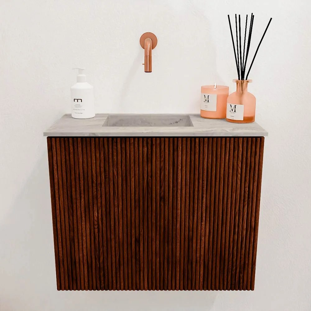 Mondiaz Joya DLux 50cm toiletmeubel ruby met wastafel faye links zonder kraangat glace