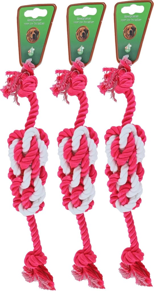 Touwstick met touw neon roze 30 cm