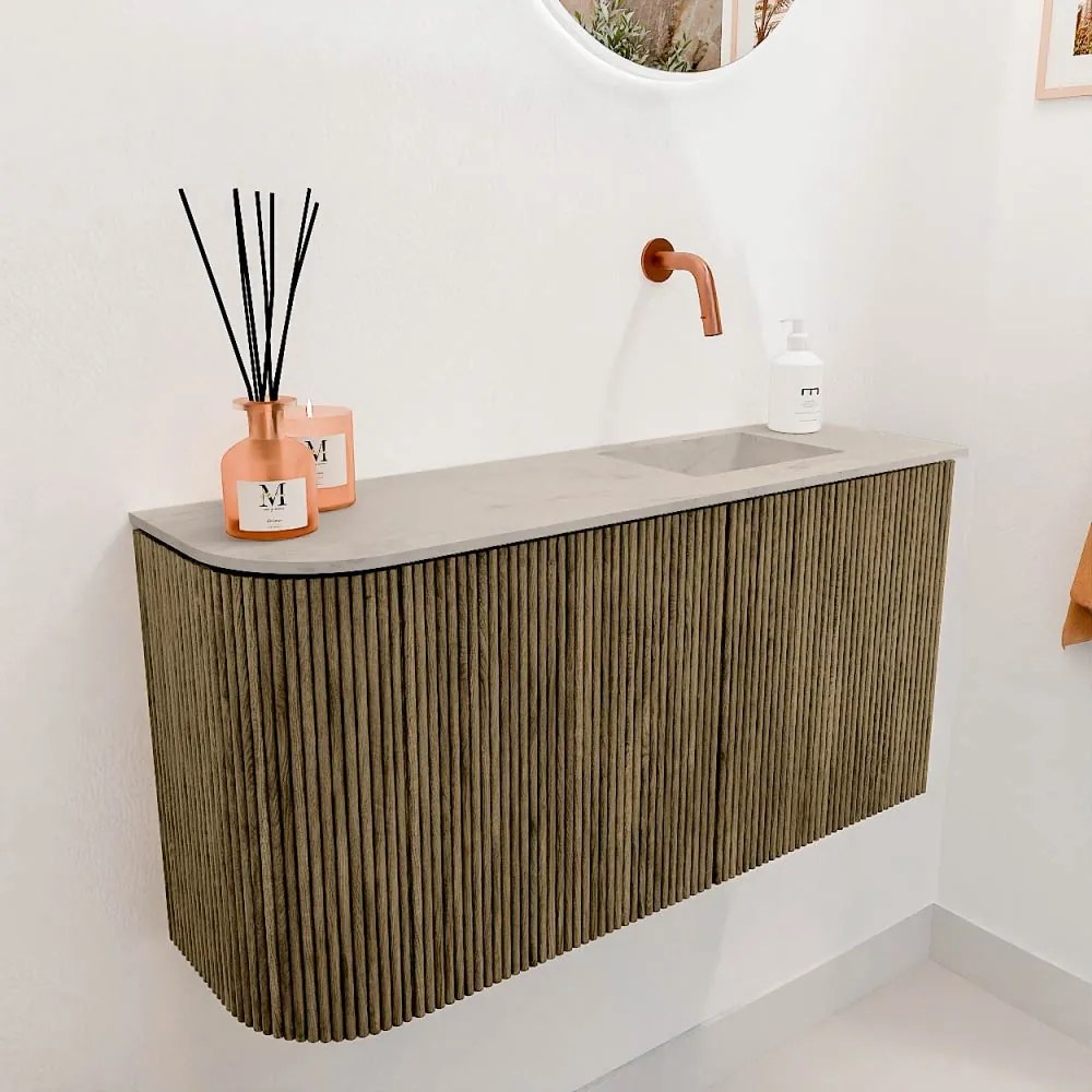 Mondiaz Joya DLux 80cm toiletmeubel ronding links dusk met wastafel faye rechts zonder kraangat opalo