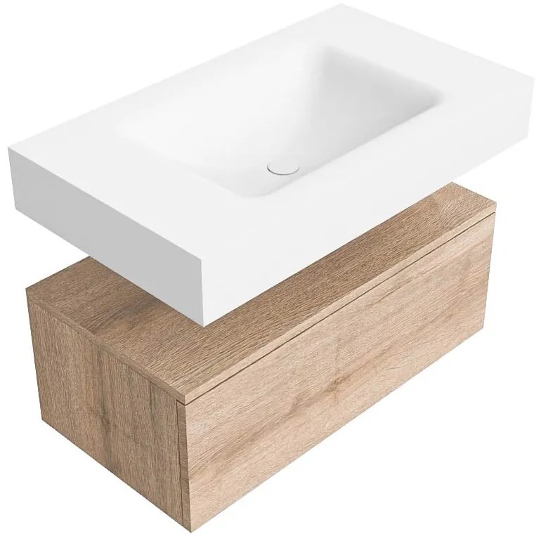 Zaro Alan badmeubel 80cm washed oak 1 lade met vrijhangende wastafel cloud midden zonder kraangat talc