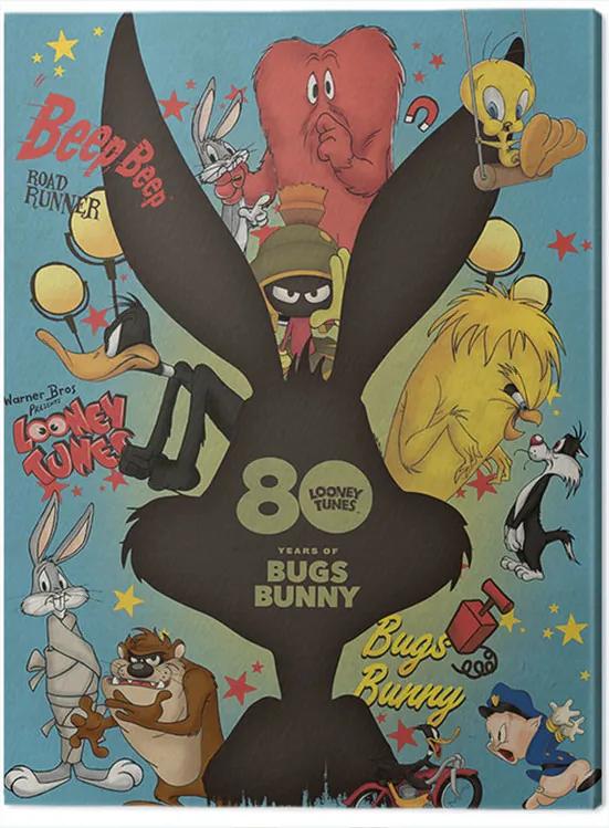 Print op canvas Looney Tunes - Bugs Bunny Crazy Saturday Morning Cartoons, (60 x 80 cm)