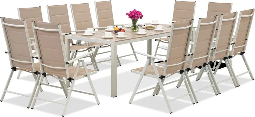 Aluminium tuinmeubelen met grote Polywood Verona tafel voor 12 personen Garden Point beige