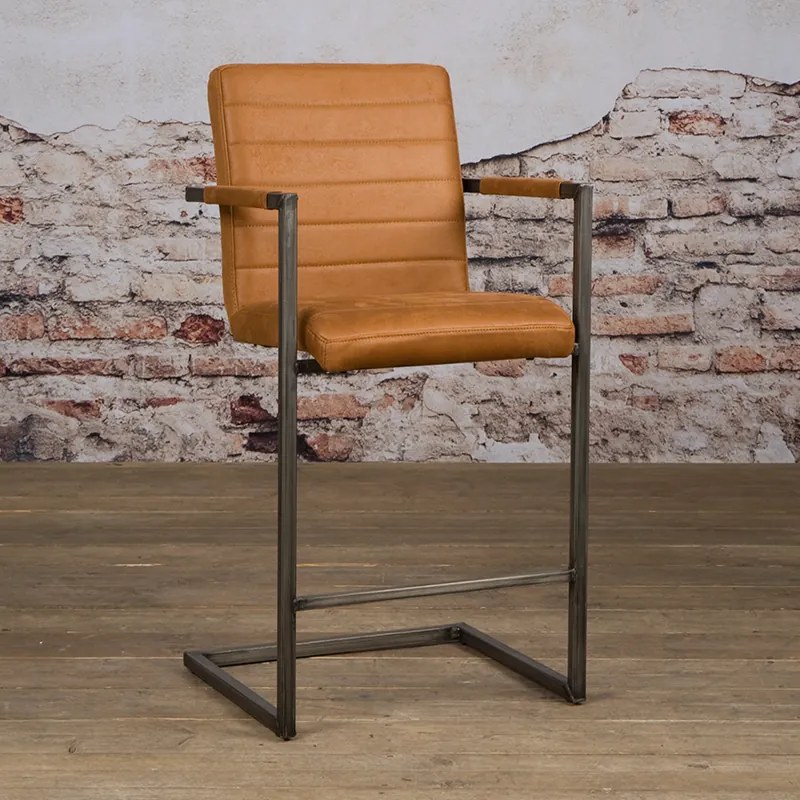 Stoere Barstoel Industrieel Bull Cognac