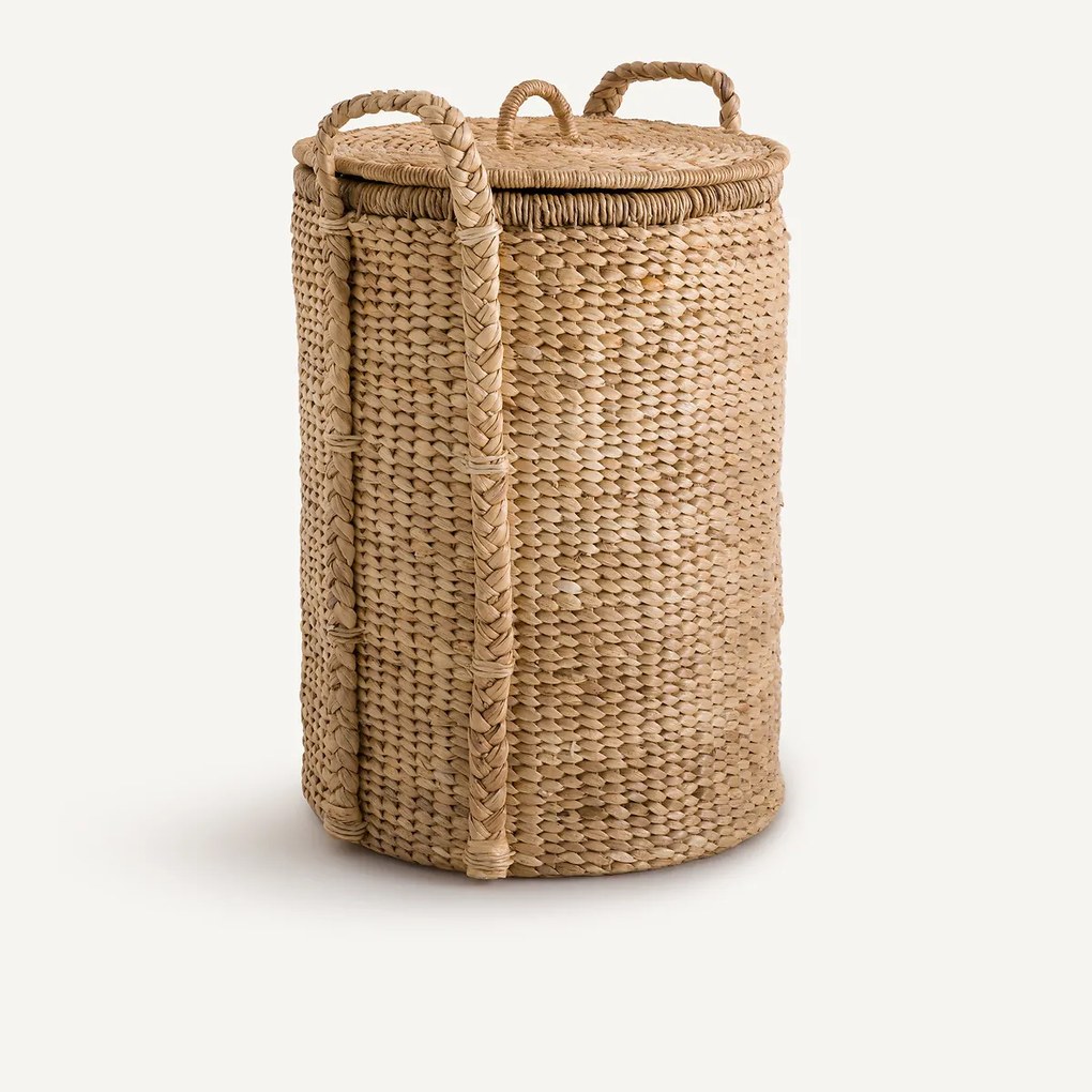 Ronde mand met deksel van waterhyacint H60 cm,Tima