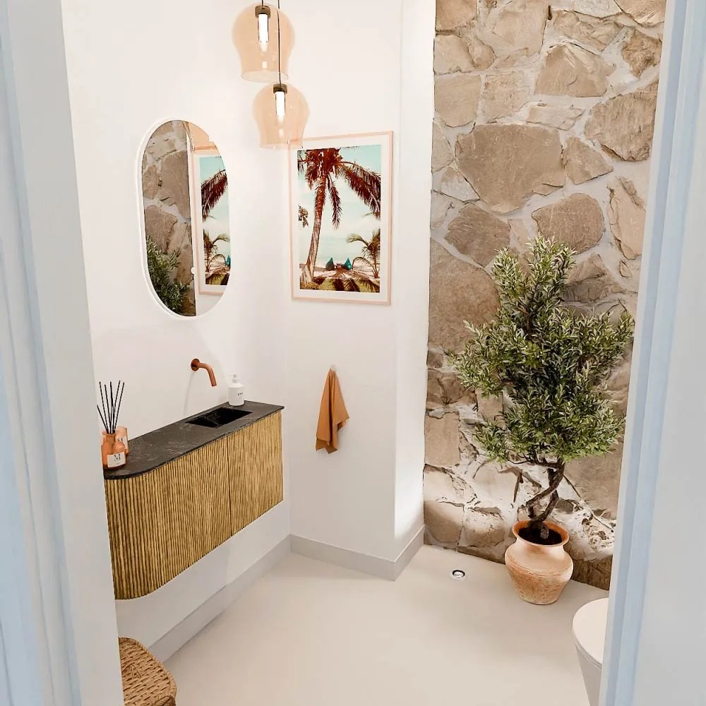 Mondiaz Joya DLux 80cm toiletmeubel ronding links oak met wastafel faye rechts zonder kraangat lava