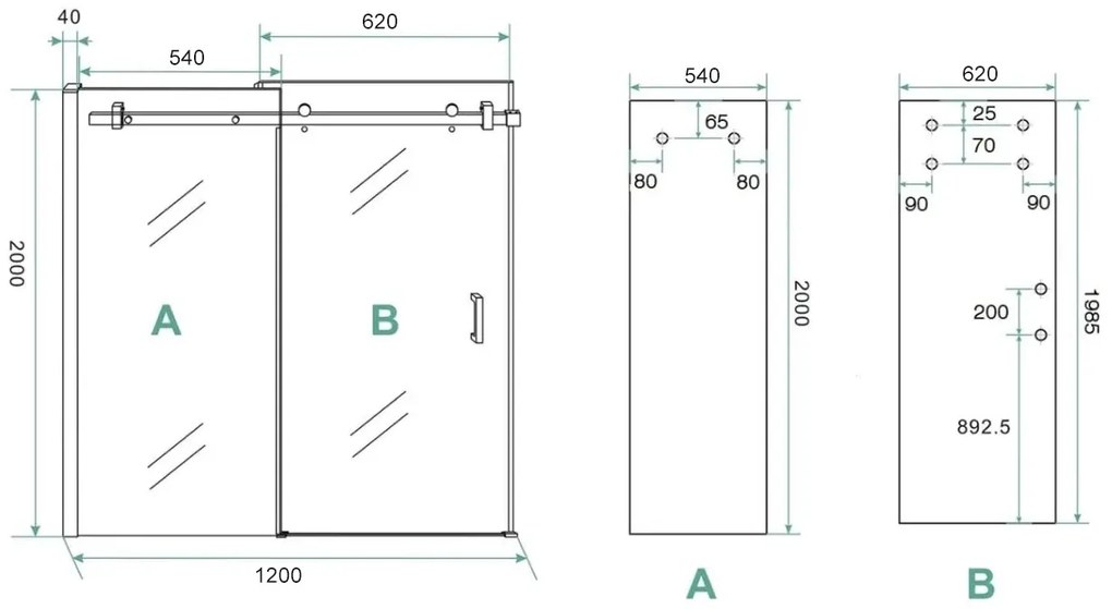 Saniclear Supreme profielset voor douchedeur 110-120cm verouderd ijzer