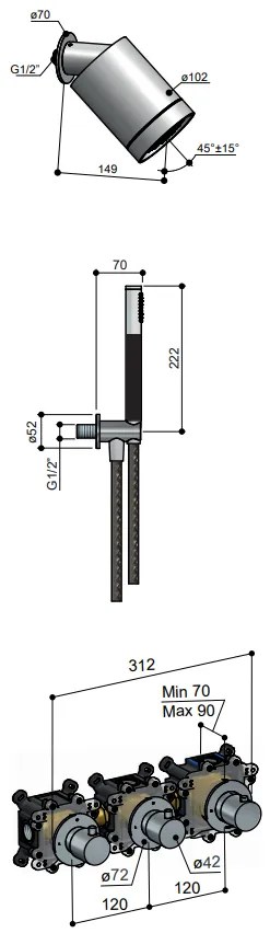 Hotbath Archie thermostatische doucheset met staafhanddouche koper geborsteld PVD