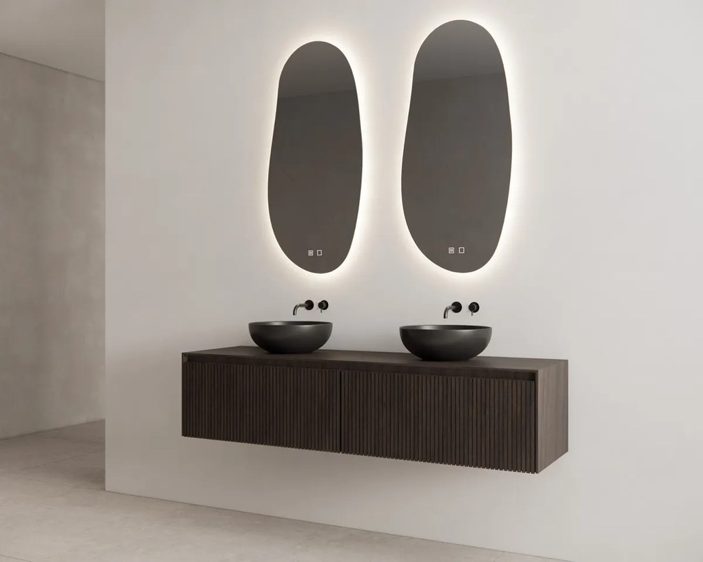 Gliss Design Timotheus badmeubel met 2 lades en ribbelfront 160cm charcoal met zwarte waskom