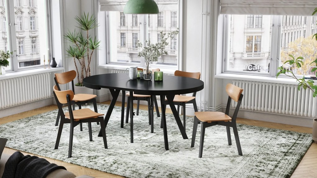 EXPANSO Czarny Mat/zwarte poten - GROTE RONDE TAFEL Ø110 UITBREIDBAAR TOT 310 cm met Y-POTEN LOFT/INDUSTRIAL