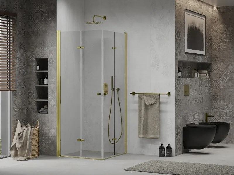 Mexen Lima Duo douchecabine vouwbaar 90 x 90 cm, transparant, goud - 856-090-090-50-00-02