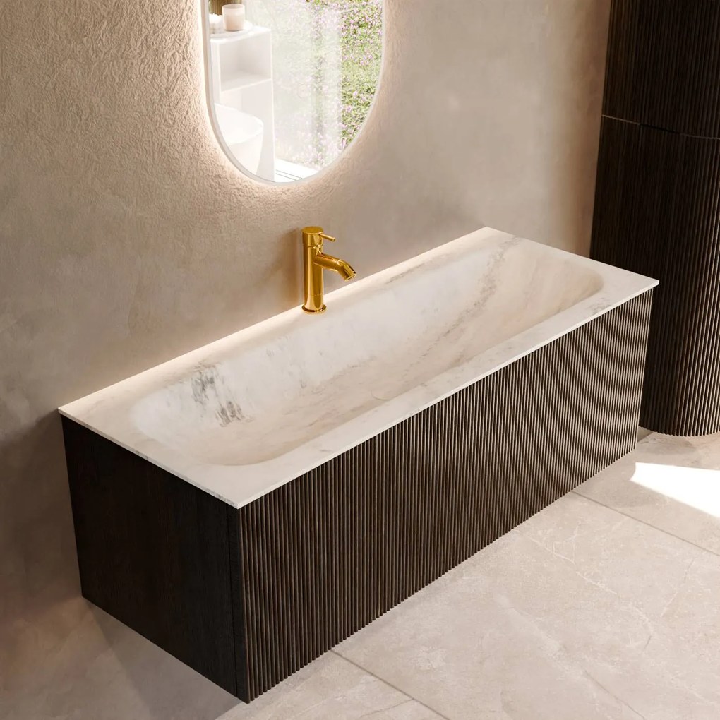 Mondiaz Kurve-dlux 120cm badmeubel shadow met 1 lade en wastafel big large midden 1 kraangat opalo