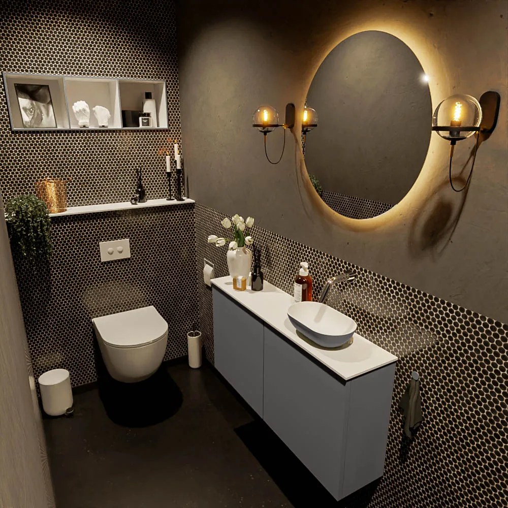 Mondiaz Fowy toiletmeubel 100cm dark grey met antraciete waskom rechts zonder kraangat