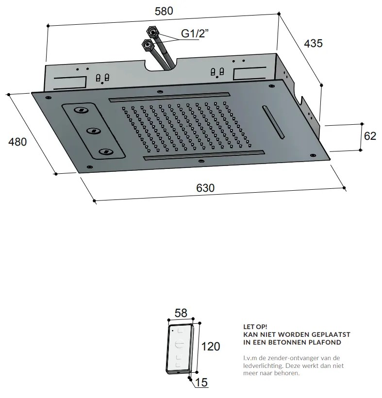 Hotbath Mate M190 inbouw hoofddouche met LED, waterval en twist 48x63cm geborsteld nikkel