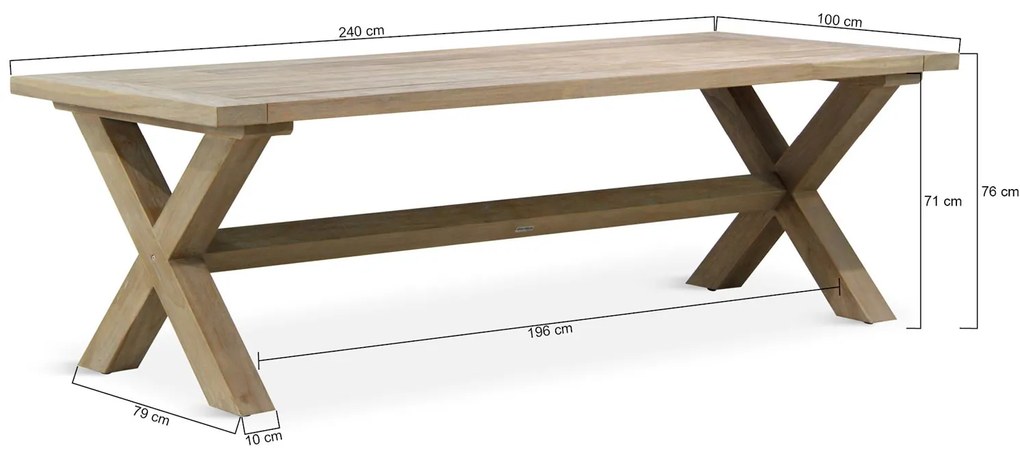 Dining Tuintafel rechthoekig 240 x 100 cm Teak Grijs Oregon