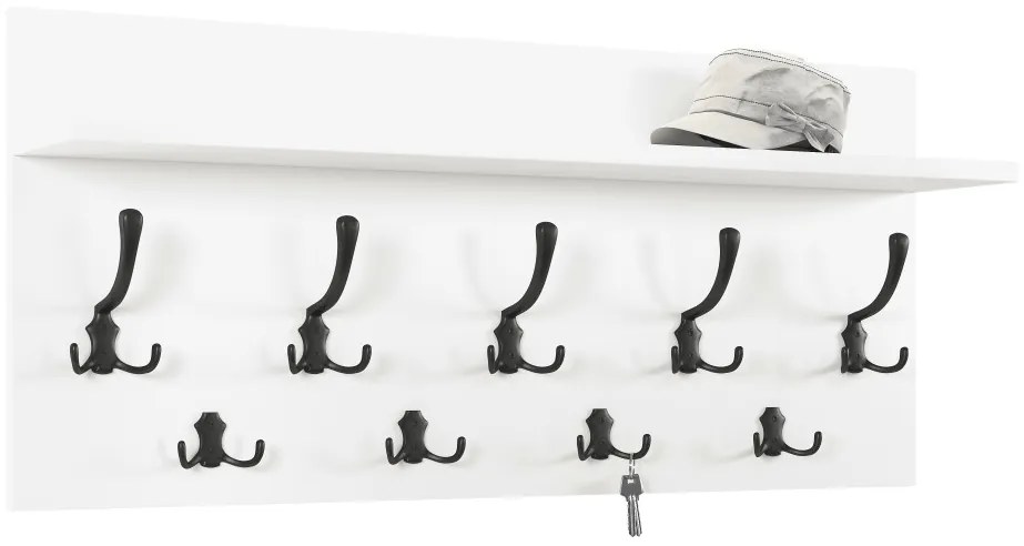 FINLO Mat Wit / Grepen Mat Zwart - MODERNE MUURHANGER MET PLANK VOOR IN DE GANG 90 cm